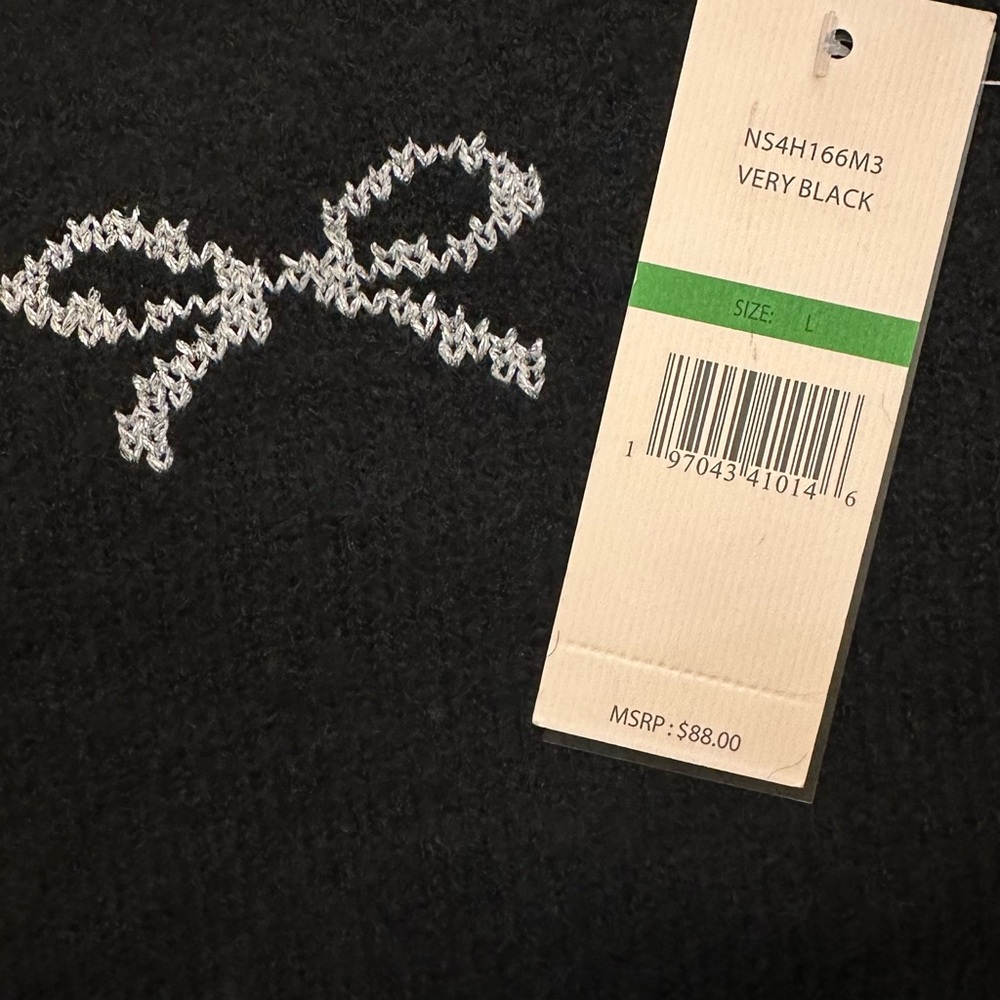 Nanette Lepore NWT Black Sweater with Silver Bow Design - Picture 8 of 9
